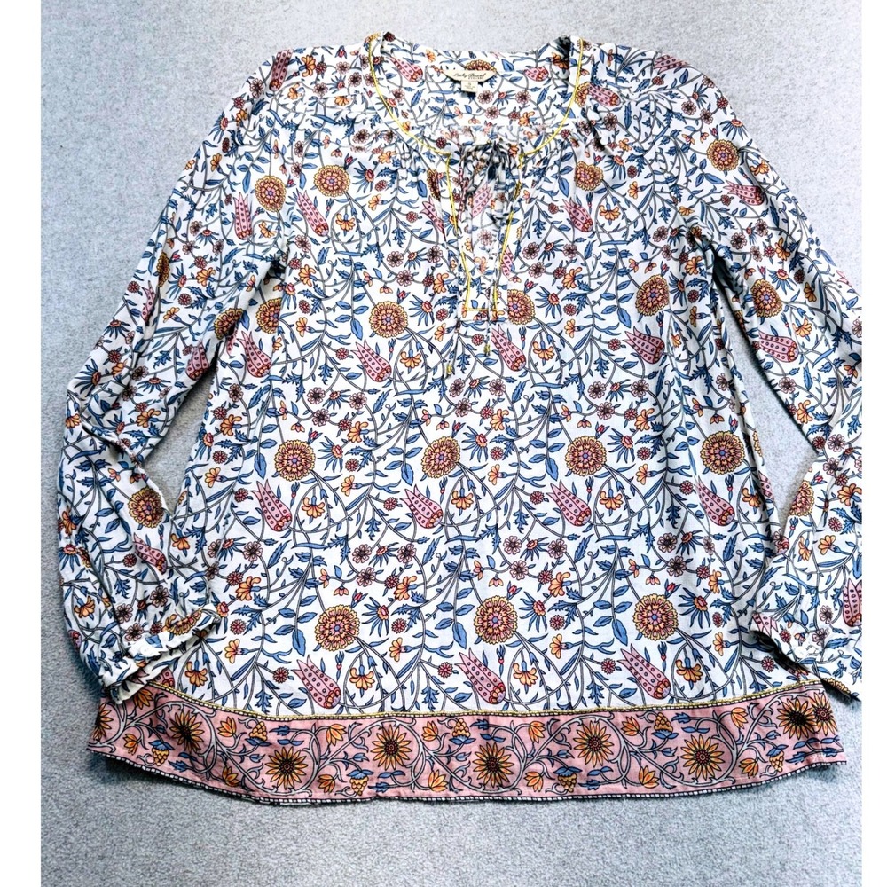Lucky Brand Floral Peasant Top Womens Small Cottagecore Hippie Folk Boho